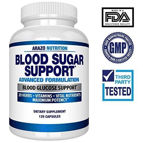Blood Sugar Support Supplement - 20 Herbs & Multivitamin for Blood Sugar Control with Alpha Lipoic Acid & Cinnamon - 120 Pills - Arazo Nutrition