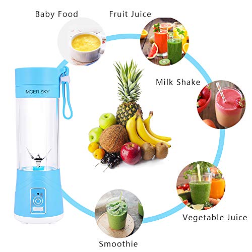 Portable Blender, Personal Smoothie Mini Mixer Juicer Cup, 380ml Fruit Mixing Machine with USB Recharging, Detachable, Office/Sports/Trip(Blue)