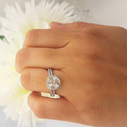 Dazzlingrock Collection 10K White Sapphire & White Diamond Bridal Halo Engagement Ring Set 1 3/4 CT, White Gold, Size 5.5
