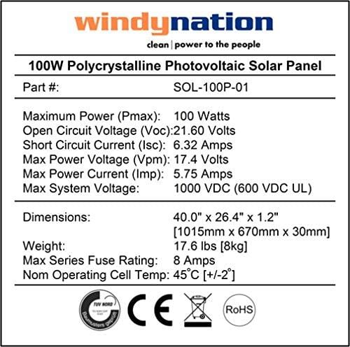 WindyNation 200 Watt Solar Panel Kit: 2pcs 100W Solar Panels + P30L LCD PWM Charge Controller + Solar Cable + MC4 Connectors + Mounting Brackets for Off-Grid RV Boat