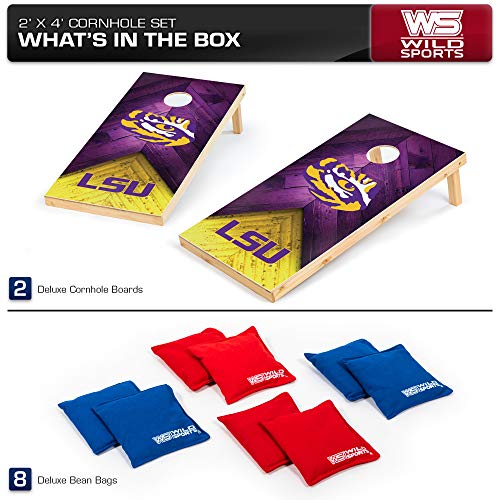 Wild Sports Lousiana State Tigers NCAA Cornhole Outdoor Game Set, 2' x 4' Foot – Tournament Series