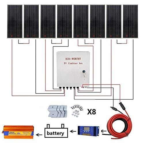 ECO-WORTHY 800 Watts Solar Panel Kit: 8pcs 100W Poly Solar Panel + 1500W 24V-110V Off Grid Inverter + Combiner Box + 15ft Solar Cable + 60A PWM Charge Controller + Z Mounting Brackets