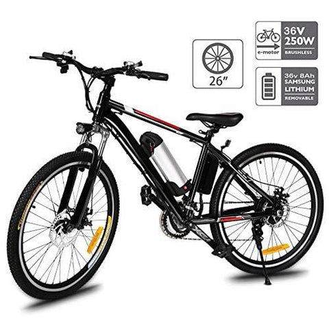 Aceshin 26'' Electric Mountain Bike with Removable Large Capacity Lithium-Ion Battery (36V 250W), Electric Bike 21 Speed Gear and Three Working Modes Black (US Stock)