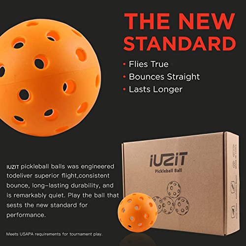IUZIT 12 Pickleball Balls USAPA Approved - Outdoor Pickleballs 40 Holes - Beginner, Intermediate & Professional Pickleball Balls - Outdoor Pickleballs Set with Mesh Carry Bag