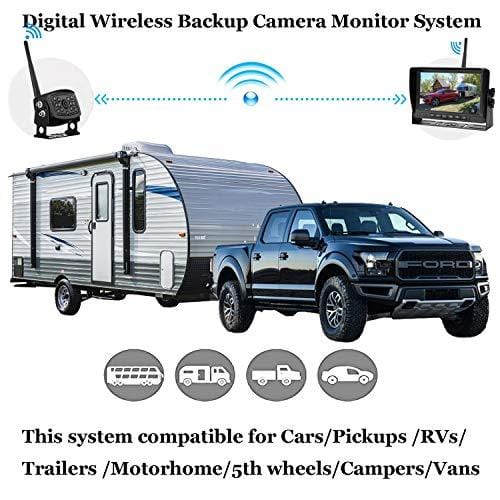 Emmako Digital Wireless Backup Camera and 7'' Monitor System For RV/Truck/Trailer/Camper,Upgraded Newest Camera For True Color Adjustable Rear/Front View, Guide Lines ON/Off, IP69K Waterproof