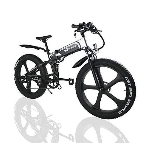 W Wallke Folding Aluminum Electric Bike 48V 10.4ah Removable Battery Fat Tire Snow Mountain Bike 750W Beach Cruiser Adult Assisted E-Bike Double Disc Hydraulic Brake（26 inch）
