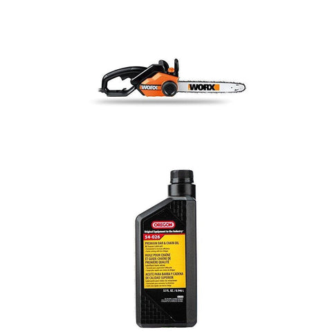 WORX 16-Inch 14.5 Amp Electric Chainsaw with Auto-Tension, Chain Brake, and Automatic Oiling - WG303.1 WITH Oregon 54-026 Chain Saw Bar And Chain Oil - Quart