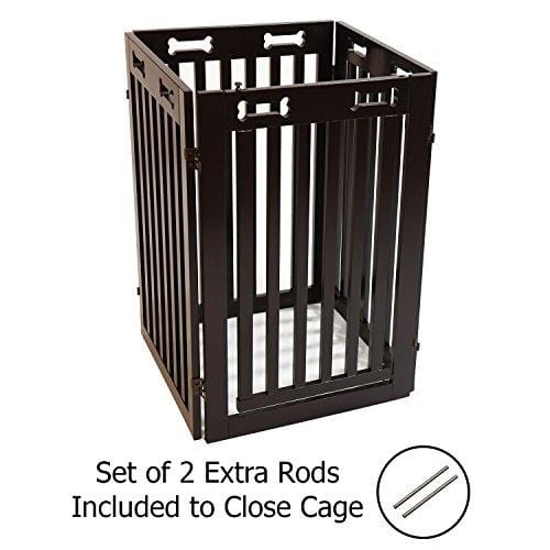 Arf Pets Free Standing Wood Dog Gate with Walk Through Door, Expands Up to 80" Wide, 31.5" High - Bonus Set of Foot Supporters Included - Upgraded 2019 Stronger Model