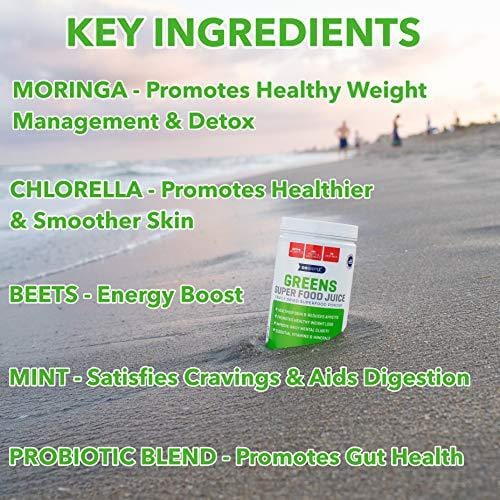 Greens Superfood Juice - Organic Green Veggie Powder - 20+ Fruits & Vegetables - Promotes Gut Health - Antioxidant, Digestive Enzyme & Probiotic Blends - Gluten Free Non-GMO Vegan - Apple Banana 450g