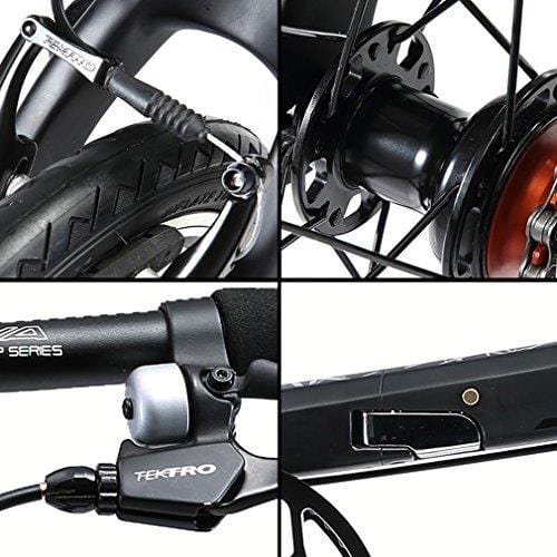 SAVADECK Folding Bike, 14 inch Carbon Fiber Frame Fixed Gear Single-Speed Fixie Urban Track Bike Mini City Foldable Bicycle with Headlights (Black Grey, 14inch)