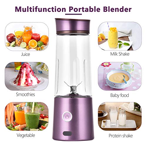 Kacsoo Portable Smoothie Blender, M650 USB Blender for Shakes and Smoothies, Fruit Mixer Juicer Cup, Multifunctional Single Serve Personal Travel Blender, with 5200 mAh Rechargeable Battery, FDA BPA Fre (Purple)
