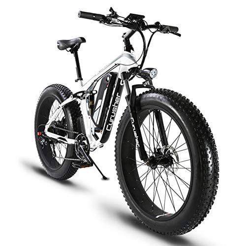 Cyrusher XF800 Fat Tire Electric Bike 1000W 48V Mens Mountain Bike Snow Ebike 26inch Bicycle Full Suspension Fork Hydraulic Brakes