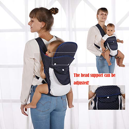 Baby Carrier, All-in-1 Positions Convertible Infant Carrier Adjustable Straps Breathable Mesh Ergonomic Soft Carrier (Blue Net)