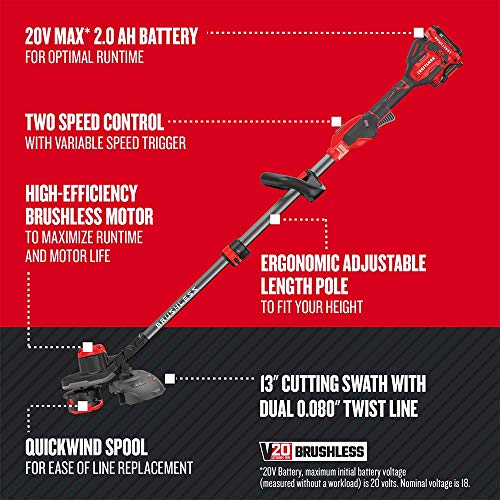 CRAFTSMAN V20 WEEDWACKER Cordless String Trimmer with Quickwind, 13-Inch (CMCST920D2)