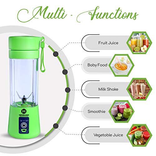 NestariaHome Portable blender for shakes and smoothies - USB rechargeable blender / instant blender with Six sharp 3D Blades, Food Grade PP & BPA Free Material - Personal portable blender bottle, Blender on the go, 380ml 12.8(oz)