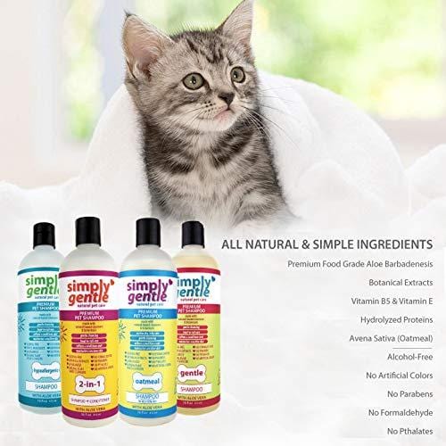 Simply Gentle Natural Pet Shampoo, Hypoallergenic, for All Pets Dogs Cats, 16 oz. [1 Bottle]