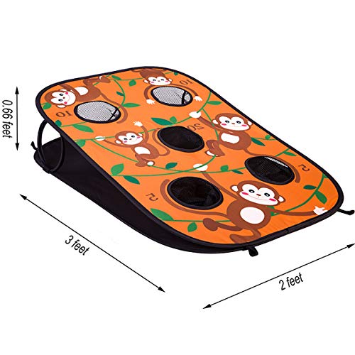 Himal Collapsible Portable 5 Holes Cornhole Game Cornhole Set Bounce Bean Bag Toss Game with 10 Bean Bags,Tic Tac Toe Game Double Games (3 x 2-Feet, Single Board)