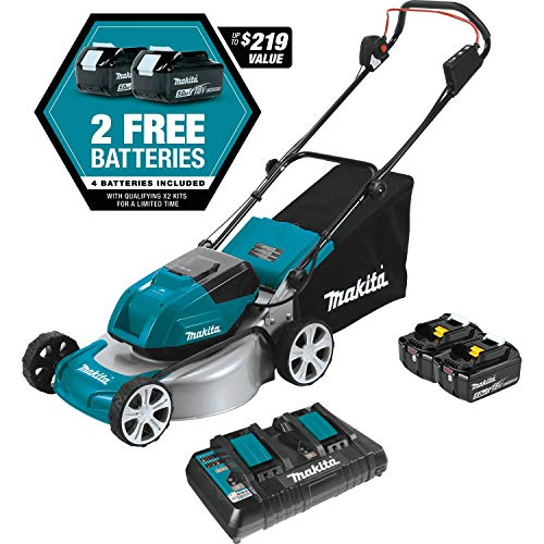 Makita XML03PT1 18V X2 (36V) LXT Lithium‑Ion Brushless Cordless (5.0Ah) 18" Lawn Mower Kit with 4 Batteries, Teal