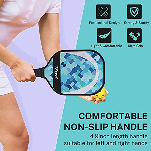 Trepot Pickleball Paddles Set of 2,Graphite Surface Honeycomb Core Polypropylene Lightweight Pickleballs Racket,Includes 4 Pickleball Balls & 2 Protective Cases & 2 Overgrip Rolls (Blue)