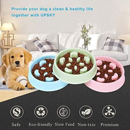 UPSKY Slow Feeder Dog Bowl Fun Feeder No Chocking Slow Feeder Bloat Stop Dog Cat Food Water Bowl with Funny Pattern, Blue
