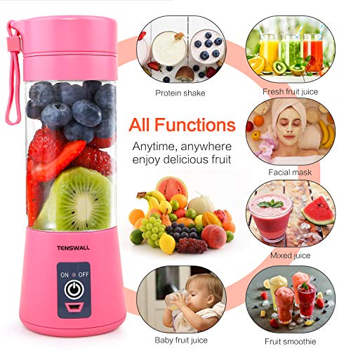 Tenswall Portable, Personal Size Blender Shakes and Smoothies Mini Jucier Cup USB Rechargeabl, pink