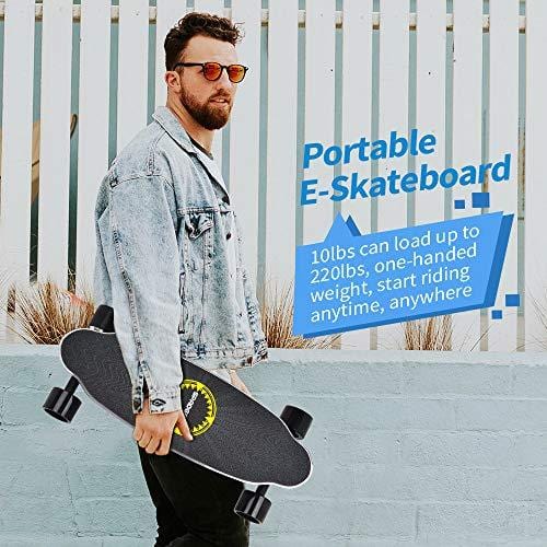 Spadger D5X Electric Skateboard, 20'' Electric Longoard, 12.5MPH Top Speed & 6.5 Miles Range, 150W Motor with 70MM PU Wheel, 10LBS Load up to 220LBS, Built-in LED Light with Remote Control