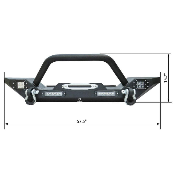 Hunter Front Bumper Compatible for 87-06 Jeep Wrangler TJ & YJ Rock Crawler Black Texture Bumper with Winch Plate & License Plate Bracket & 4X LED Lights & 2X D-Rings Off Road