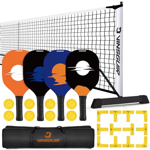 VINSGUIR Pickleball Net Set, Portable Pickleball Net with 4 Pickleball Paddles, 8 Pickleballs, 1 Carry Bag, 22 FT Regulation Size Pickleball Net Set for Beginners, Outdoor Indoor Driveway Home