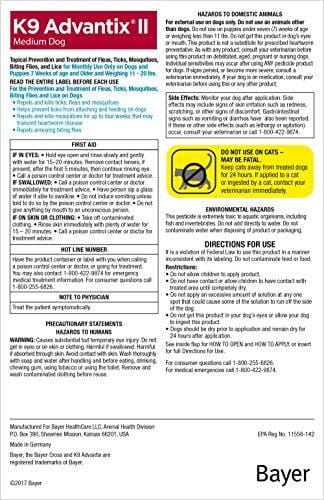 Bayer K9 Advantix II Flea, Tick and Mosquito Prevention for Medium Dogs, 11 - 20 lb, 2 doses