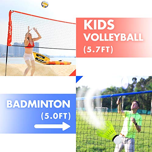 Ksports Portable 10 Feet Badminton Net Set(Green)−One Net for Pickleball, Tennis, Soccer Tennis, Kids Volleyball−4 LED Shuttlecocks−One Carry Bag−Easy Setup Nylon Net with Poles for Indoors & Outdoors