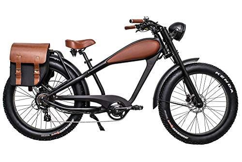 CIVIBIKES 48V 750W Bafang Vintage Electric Bike Fat Tire Cheetah Beach Cruiser Electric Bike (Black/BROWNLEATHER 17.5Ah Full Bundle $100 Off)