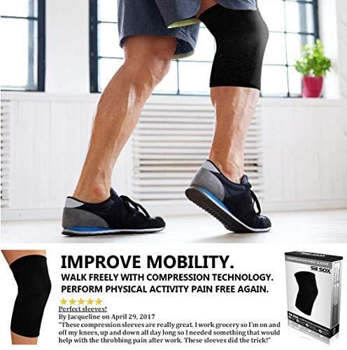 SB SOX Compression Knee Brace for Knee Pain - Braces and Supports Knee for Pain Relief, Meniscus Tear, Arthritis, Injury, Running, Joint Pain, Support (Medium, Solid - Black)