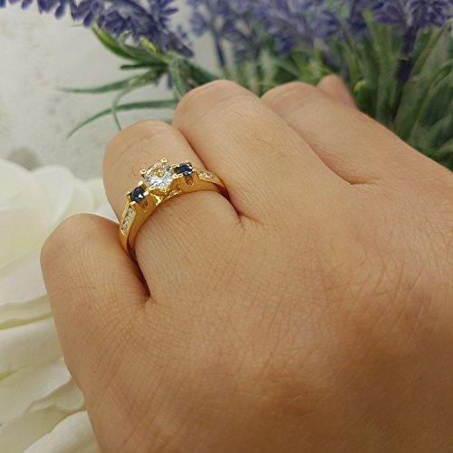 Dazzlingrock Collection 14K Round White & Blue Sapphire & Diamond Bridal Engagement Ring, Yellow Gold, Size 6
