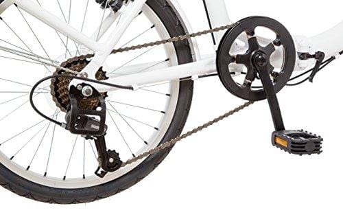 Schwinn Loop Folding Bicycle, Featuring Front and Rear Fenders, Rear Carry Rack, and Kickstand with 7-Speed Drivetrain, Includes Nylon Carrying Bag, 20-Inch Wheels, White