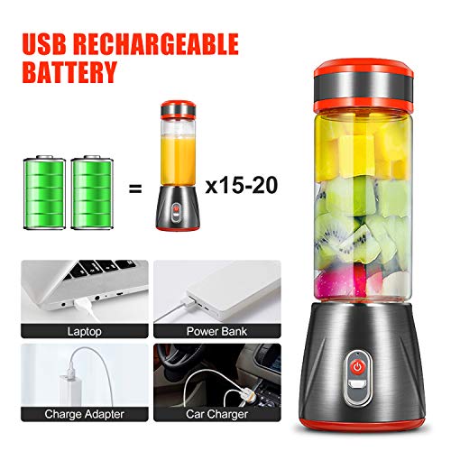 CHWARES Portable Blender Glass,  Personal Size Blender Shakes and Smoothies Mini Jucier Cup USB Rechargeable, Fruit Juice, Milk Shakes, 12.8 oz, Six 3D Fans Blender Travel, Home, Picnic, Baby Food