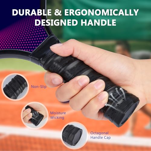 ENERFACE Pickleball Paddles Set of 4: Ergonomic Grip Wooden Pickleball Rackets with 4 Cooling Towels, 4 Pickleball Balls and Carry Bag, Pickleball Set for Men Women (Yellow+Green/Blue+Pink,4 Pack)