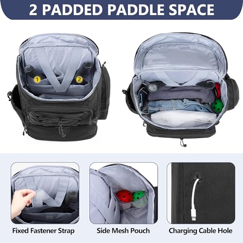 GOBUROS Pickleball Paddle Bag Backpack for 4 Rackets with Fence Hook, Pickleball Equipment Bag with Shoe Compartment for Men Women, Black, Bag Only