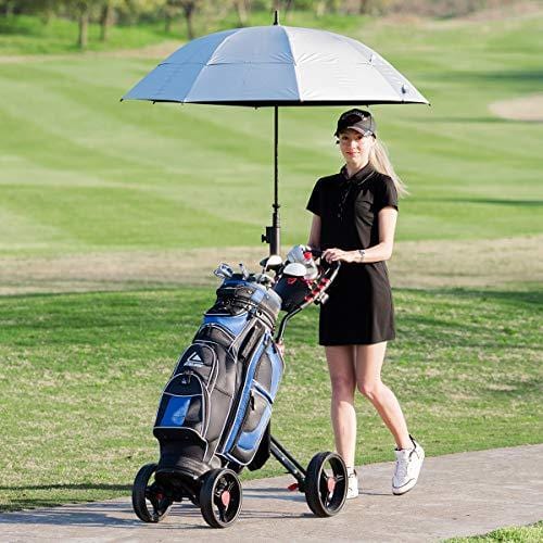 Tangkula Golf Push Cart 4 Wheels Folding with Umbrella Scorecard Drink Holder Golf Pull Cart