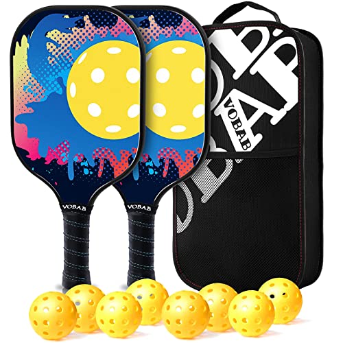 Vobab Lightweight Pickleball Paddles Set: 2 Pickleball Rackets 8 Pickle Balls 1 Portable Bag - Pickleball Racquet Outdoor & Indoor use in 4.72In Grip with Polypropylene Honeycomb Core