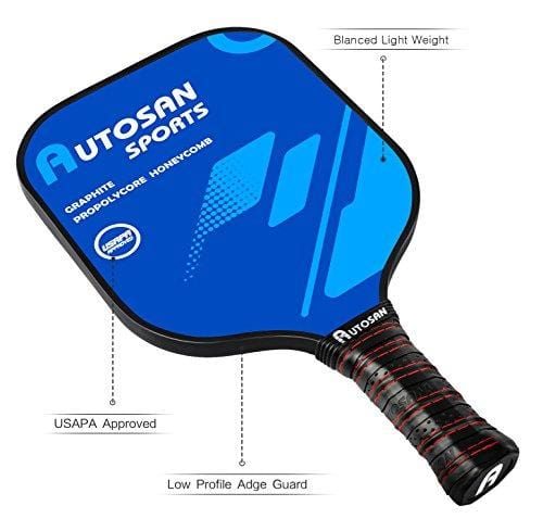 Autosan Pickleball Paddle Graphite Pickleball Racket Set with Free Carry Bag & eBook | Pickleball Racquet Lightweight and WideBody | USAPA Approved | Carbon Fiber Pickleball Paddle | PP Honeycomb Core