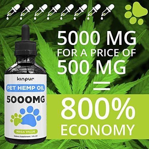 Кinpur Organic Hemp Oil Extract for Dogs & Cats - 5000 Mg - Inflammation, Pain, Arthritis, Stress, Separation Anxiety Relief - Hip & Joint Support - Natural Sedative, Calming Remedy