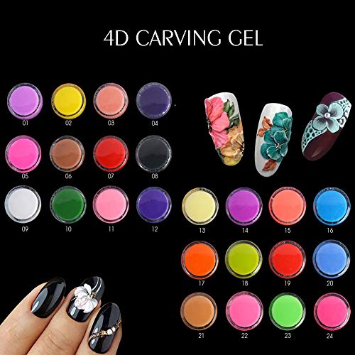 24 Colors for Choose Sculpture Nail Gel 3D Carved Plasticine UV Gel Varnish Creative DIY Nail Art Painting 3D Gel (9)