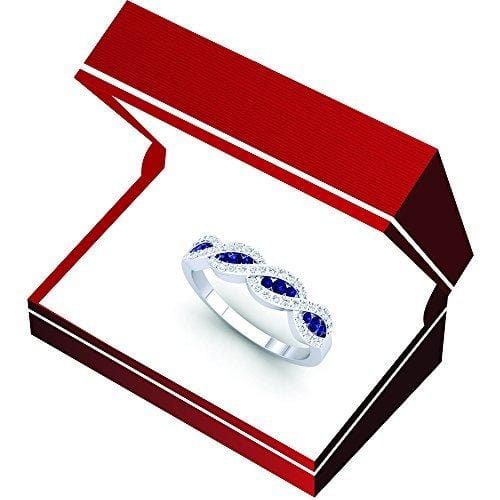 Dazzlingrock Collection 10K Blue Sapphire & White Diamond Bridal Swirl Anniversary Wedding Band, White Gold, Size 6.5