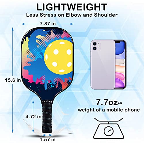 Vobab Lightweight Pickleball Paddles Set: 2 Pickleball Rackets 8 Pickle Balls 1 Portable Bag - Pickleball Racquet Outdoor & Indoor use in 4.72In Grip with Polypropylene Honeycomb Core