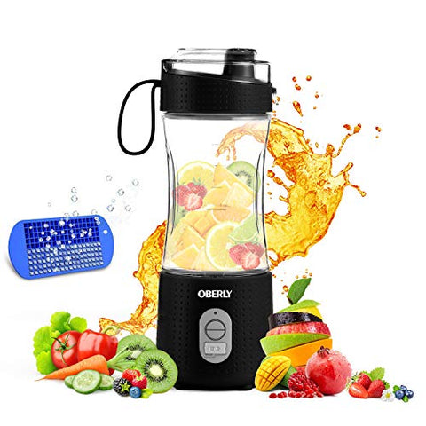 Portable Blender, OBERLY Personal Juicer Cup for Shakes and Smoothies - Six Blades in 3D, 13oz Fruit Mixing Machine with 4000mAh USB Rechargeable Batteries, Ice Tray, Detachable Cup, Perfect Blender for Travel, Outdoor