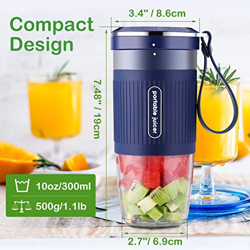 Portable Blender Mini Personal Blender, Godmorn Juicer Smoothie Blender Smoothie Maker Cordless Small Juicer Cup Mixer, USB Rechargeable BPA Free,10oz/300ml, Home Outdoor Travel Office, Blue