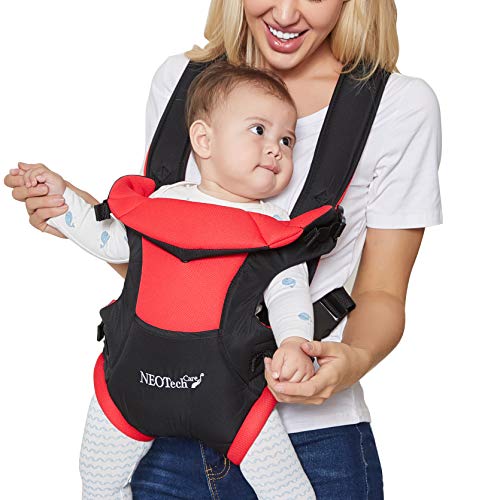 Neotech Care Baby Carrier - Front and Back Carrying - Adjustable, Breathable & Lightweight - for Infant, Child, Toddler - Black with Red