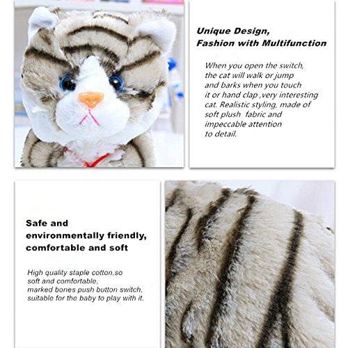 Smalody Plush Cat Walking Pet Sound Control Electronic Cat Interactive Toys Electronic Pets Robot Cat Stand Walk Electronic Toys Best Gift for Girls Baby Children (White)