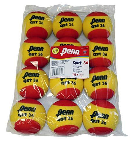 Penn QST 36 Tennis Balls - Youth Foam Red Tennis Balls for Beginners, 12 Ball Polybag