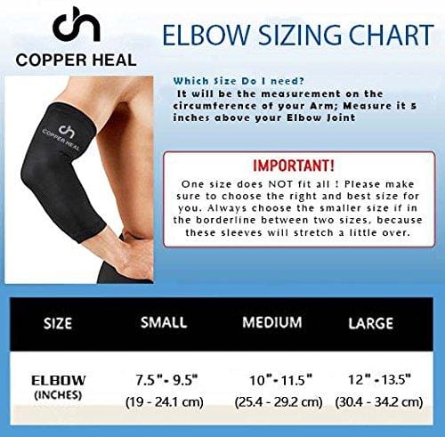 COPPER HEAL Elbow Compression Sleeve - Best Medical Recovery Elbow Brace Guaranteed with Highest Copper Infused Content - Support Stiff Sore Muscles and Joints Tendonitis Arm Tennis Basket Wrap